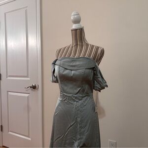 Bridesmaid Off-Shoulder Agave Green Seafoam Dress